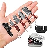 JAEZZIY Mini Knife Set, Damascus Pocket Knife with