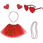CHUANGLI Women Valentines Costume Set Tutu Skirt Red Heart Headband Sunglasses Necklace for Valentine's Day Party Supplies