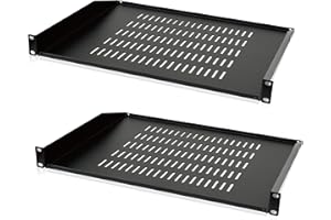 Tecmojo 2 Pack 1U Server Rack Shelf,14inch Depth Rack Mount Shelf,Vented Cantilever Rack Shelf for 19inch Server Racks and Network Cabinets,Weight Capacity 44lbs,Black,with Lip.