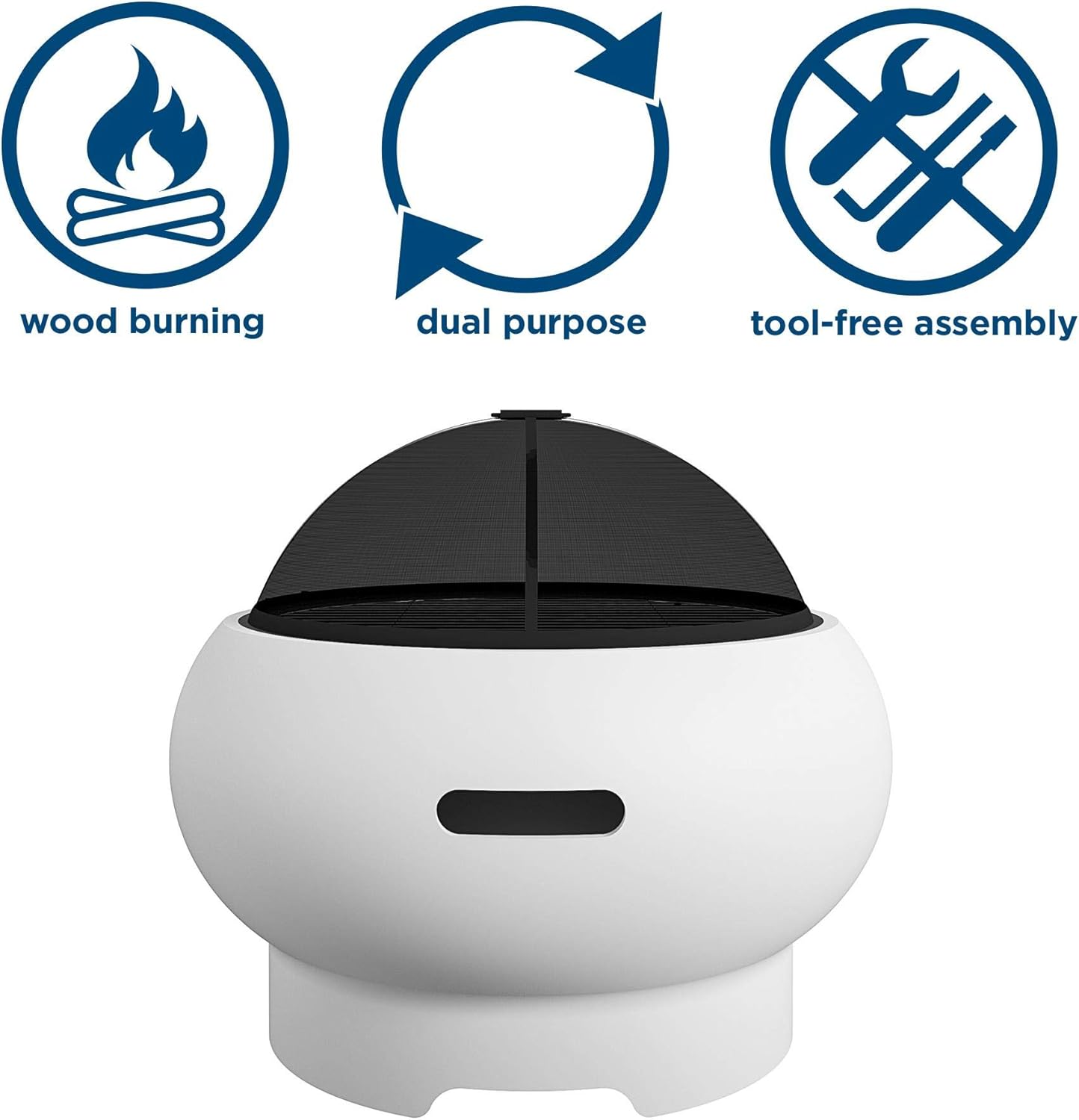 Novogratz 87830WHT1E Poolside Collection, Asher 22" Wood Burning Grilling Surface, Bright White Fire Pit: Garden & Outdoor