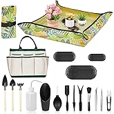 LASZOLA 45 pcs Repotting Set with Potting Mat Tiny Tools for Indoor Plants Succulents, Gardening Bag Kit with Waterproof Tray and Mini Tools, Ideal for Soil Replacement Seedling Transplanting, Yellow
