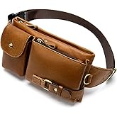 NIUCUNZH Cowhide Waist Fanny Pack-Genuine Leather and Slim with Adjustable Waistband Brown