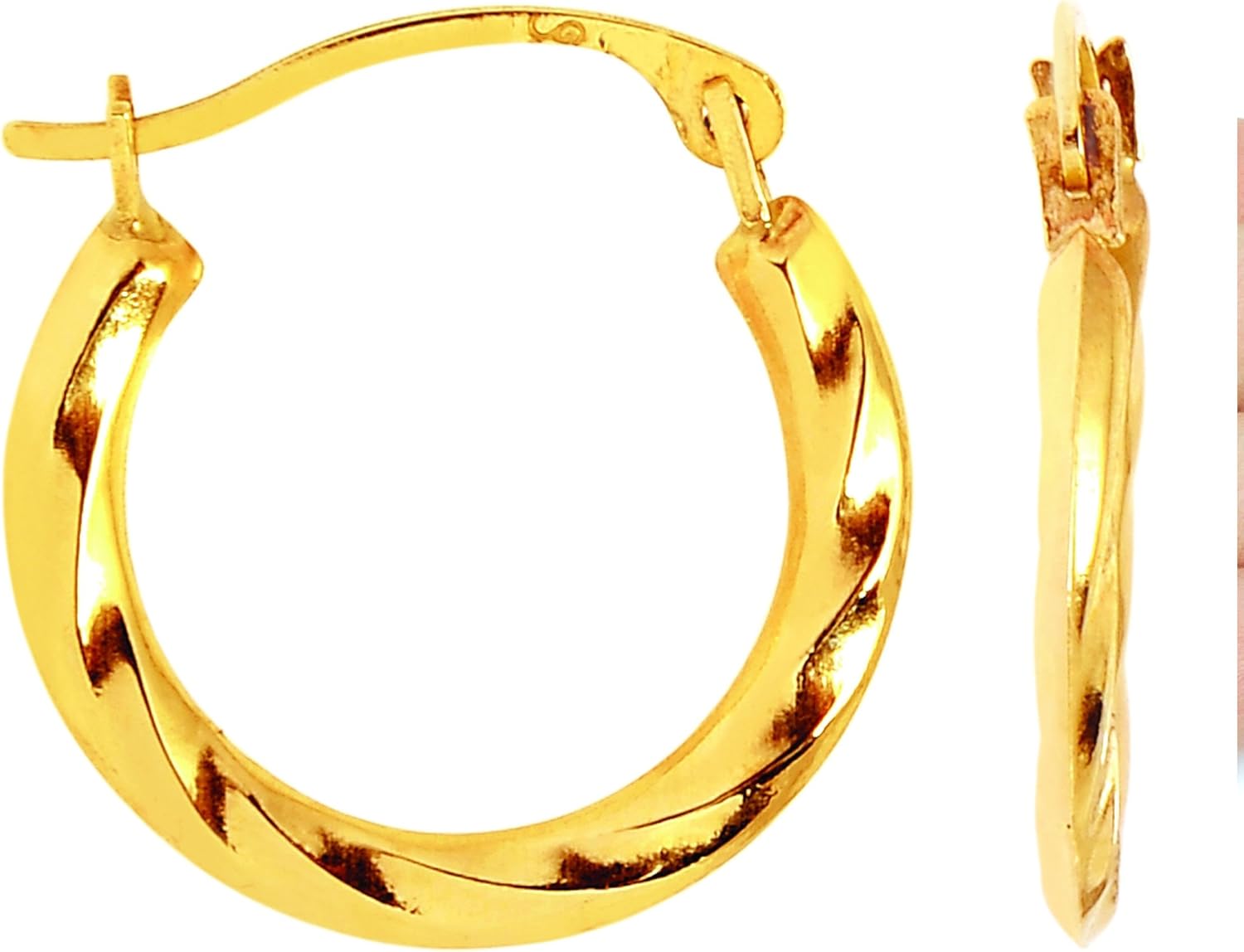 14k Yellow Gold Swirl Round Hoop Earrings, Diameter 12mm