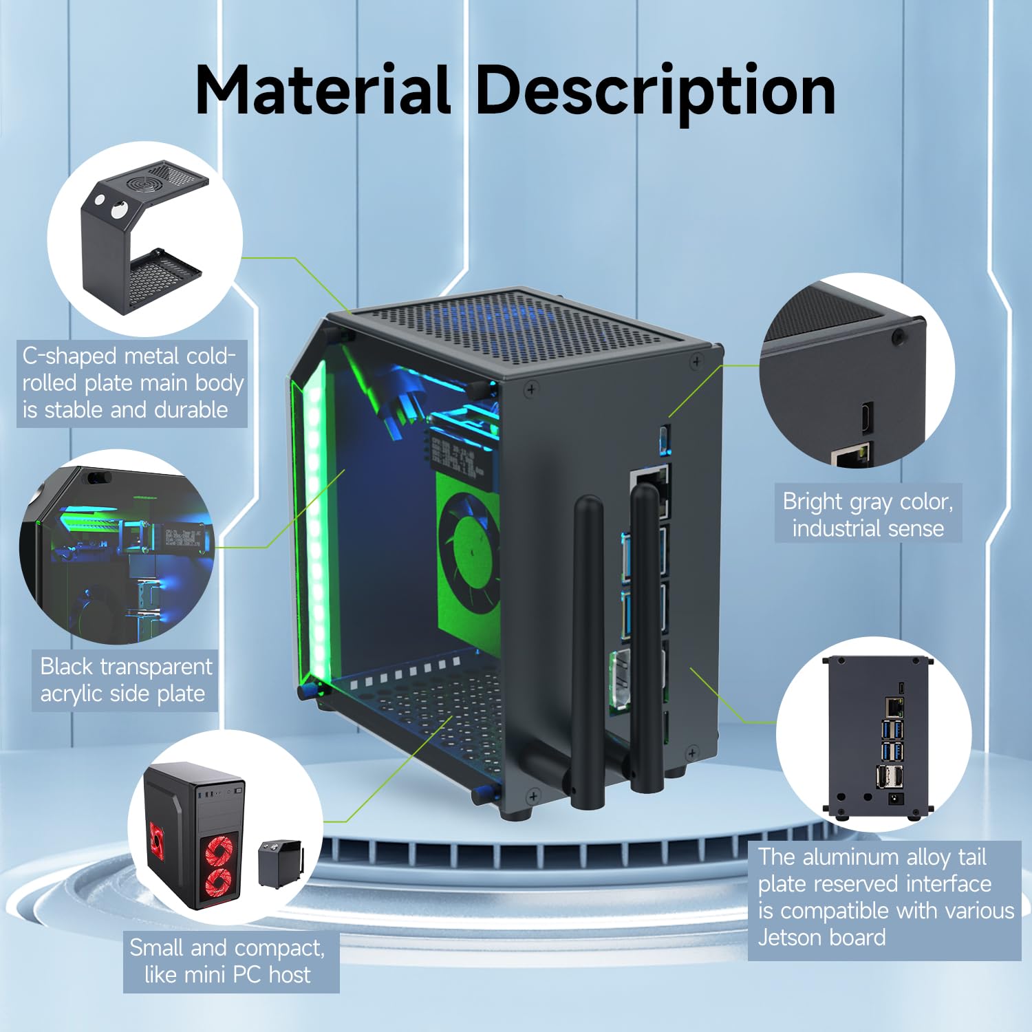 Yahboom Jetson Case for Jetson Nano Orin Nano Orin NX Super Heat Metal Mini Protect Case with Cooling Fan Antenna RGB Light(OLED Needs Program Drive)