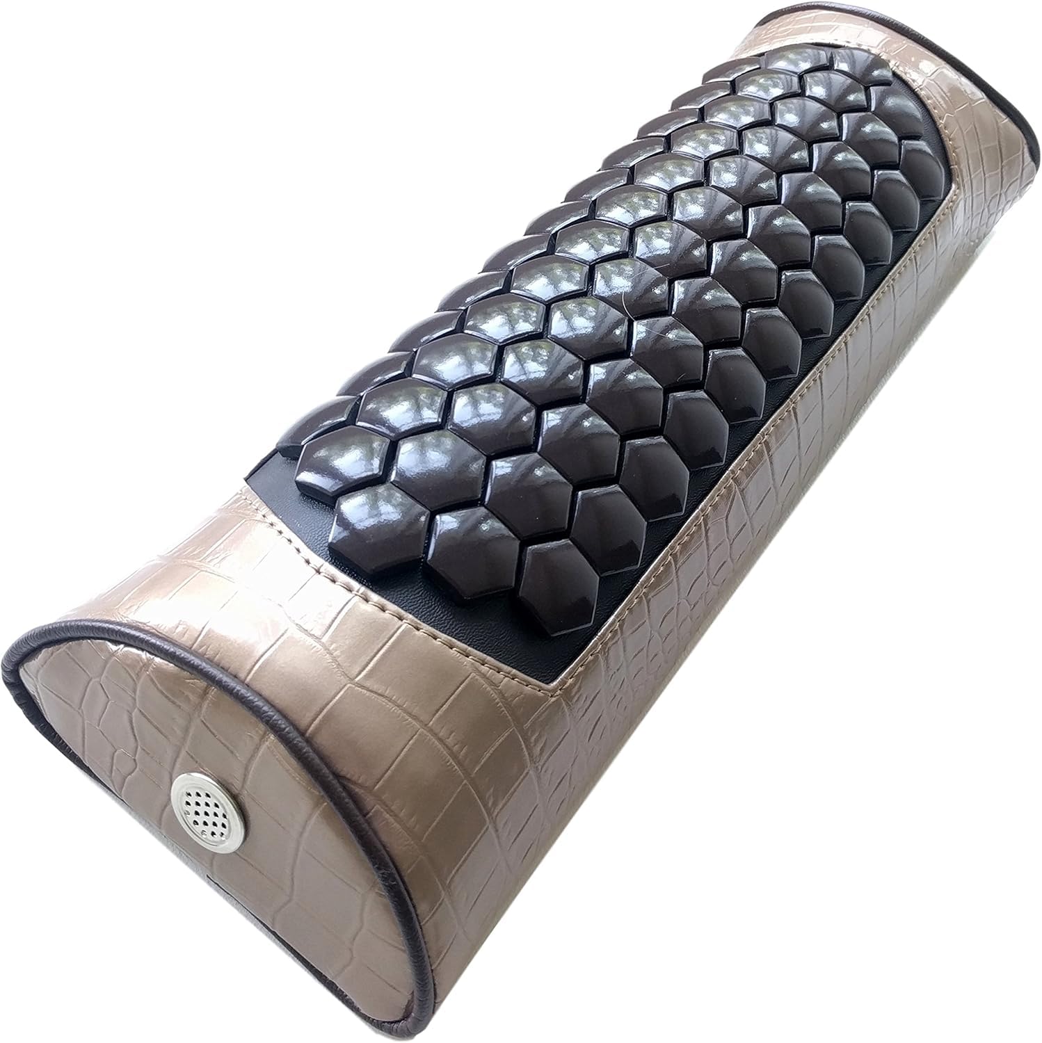 MediCrystal Far Infrared Gemstone Pillow - with Natural Crystals - Negative Ion - FIR Heat - Non Electric Ivory Croco 17 L x 5" W x 3 H HARD