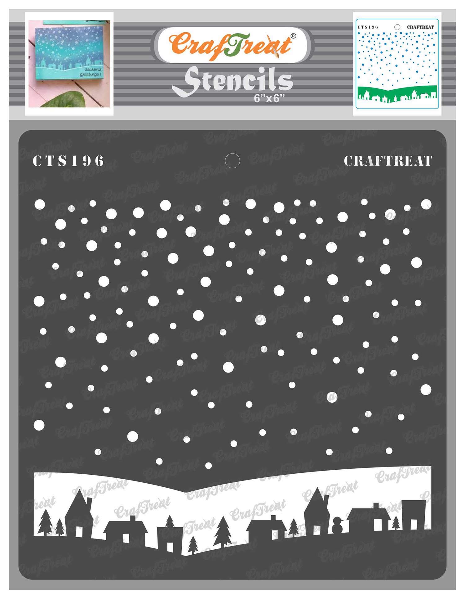 CrafTreat Reusable Christmas Snowfall Stencils for Painting on Wood, Canvas, Paper, Fabric, Floor, Wall and Tile - Winter Village Stencil - 6x6 Inch - DIY Art and Craft Stencils - Winter Stencils