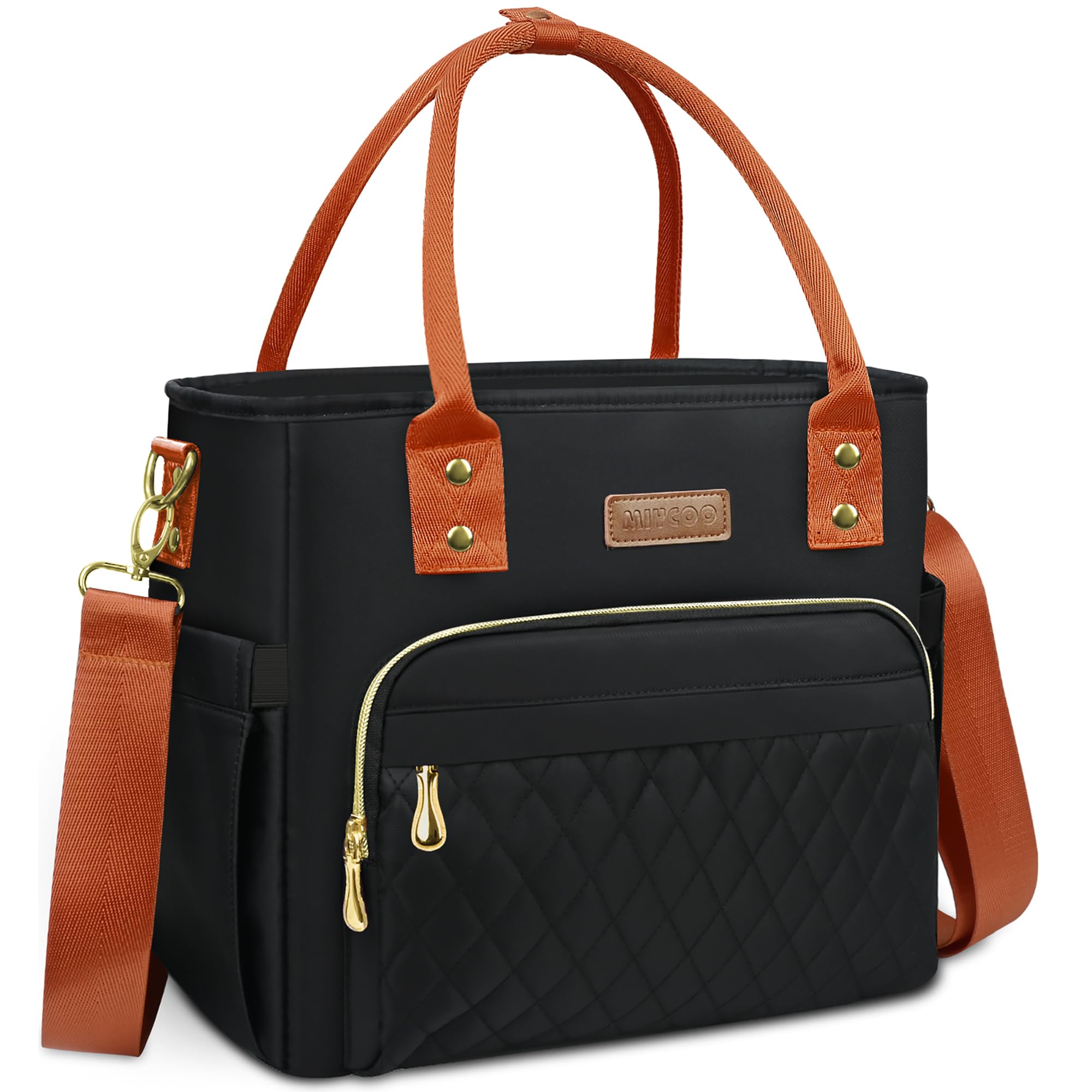 Photo 1 of Lunch Bag Lunch Box Women - Leakproof Insulated Lunch Cooler Bag for Women - Large Lunch Tote Bags Adults, Black Orange