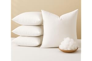 HEIRLOOM COMFORT Throw Pillow Inserts (Pack of 4, 18"x18", White, Polyester) - Square Cushions for Bed, Couch, or Reading Nook - Soft Fill for Support, Layering & Interior Design
