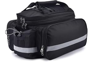 OFOZOVEY 27L Adjustable Bike Pannier Bag with Hidden Rain Cover, 360° Reflective Strips, Multi-Functional Bicycle Saddle Bag for Grocery Shopping, Commuting, Cycling & Travel, Handheld & Crossbody Design