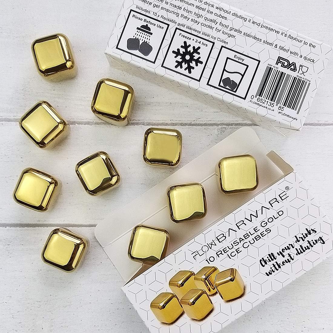 FLOW Barware Metal Whiskey Stones, Gold, 2.7 cm x 2.7 cm - Image 5