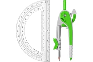 EBOOT Student Geometry Math Set, Drawing Compass and 6 Inch Clear Swing Arm Protractors 180 Degree Math Protractor (Green)