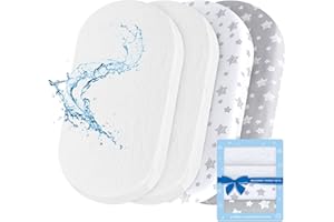 MOONSEA Bassinet Sheets & Waterproof Bassinet Mattress Pad Protector 4 Pack Set, Viscose Terry, Universal Fit for Oval, Hourglass and Rectangular Mattress, Grey & White