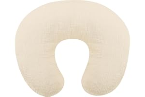 WINGHENLEE Muslin Nursing Pillow Cover, Cotton Breastfeeding Pillow Cover for Baby Girls Boys, Soft Breathable Nursing Pillowcase for Infant Newborn, Removable Slipcover for Nursing Pillows, Oatmeal(Only Cover)