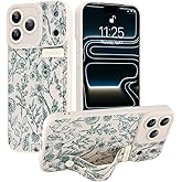 SOKAD for iPhone 17 Pro Max Case with Wrist Strap Kickstand, Cute Sage Flower Floral Phone Case for Women Men with Finger Strap, Slim Soft Silicone Full Camera Protection Cover, Green