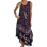 Sakkas Moon and Stars Batik Caftan Tank Dress/Cover Up
