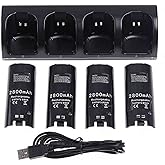 OSTENT Charger Dock Station + 4 Battery Packs for Nintendo Wii Remote Controller Color Black