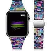 JOYOZY Compatible with Apple Watch Bands 38mm 40mm 41mm 42MM(Series 11/10) Fashion Slim Resin Band For Apple Watch Series 11 10 9 8 7 6 5 4 3 2 1 SE (Purple Green Flower-Uniqe, 38MM 40MM 41MM 42MM)