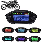 KAOLALI Motorcycle Speedometer Tachometer Universal 13000rpm LCD Digital Odometer Gauge Adjustable 7 Colors for 2,4 Cylinders