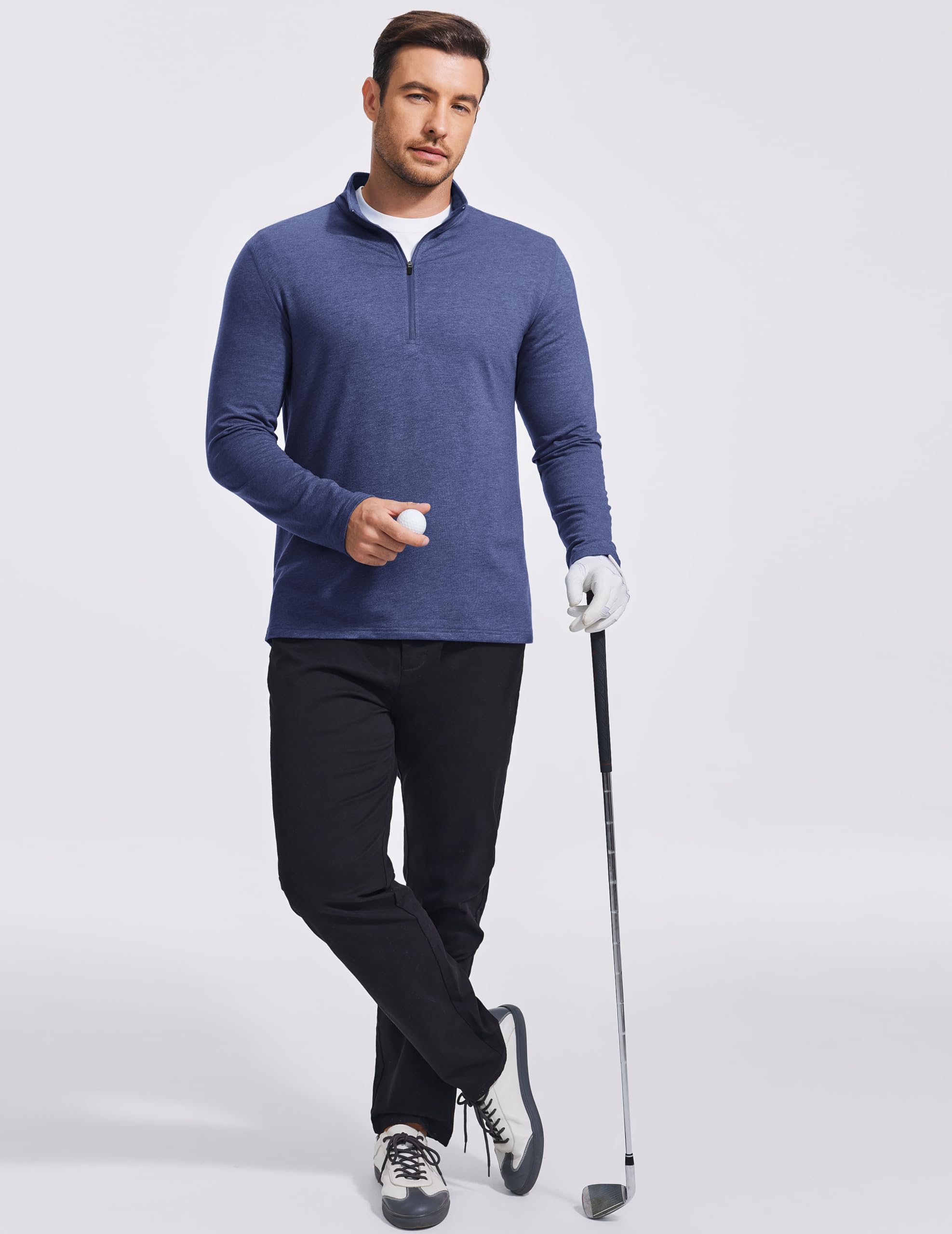 PINSPARK Men's Quarter Zip Up Pullover Mock Neck Sweatshirts Long Sleeve Golf Shirts Performance Athletic Casual Workout Khaki