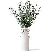 Shanranplus Vase with Greenery, 20pcs Artificial EucalyptusStems in White Vase, Boho Home Decor Plant, 19" Decorative Fake Plants for Home Farmhouse Mantle Centerpiece Decor
