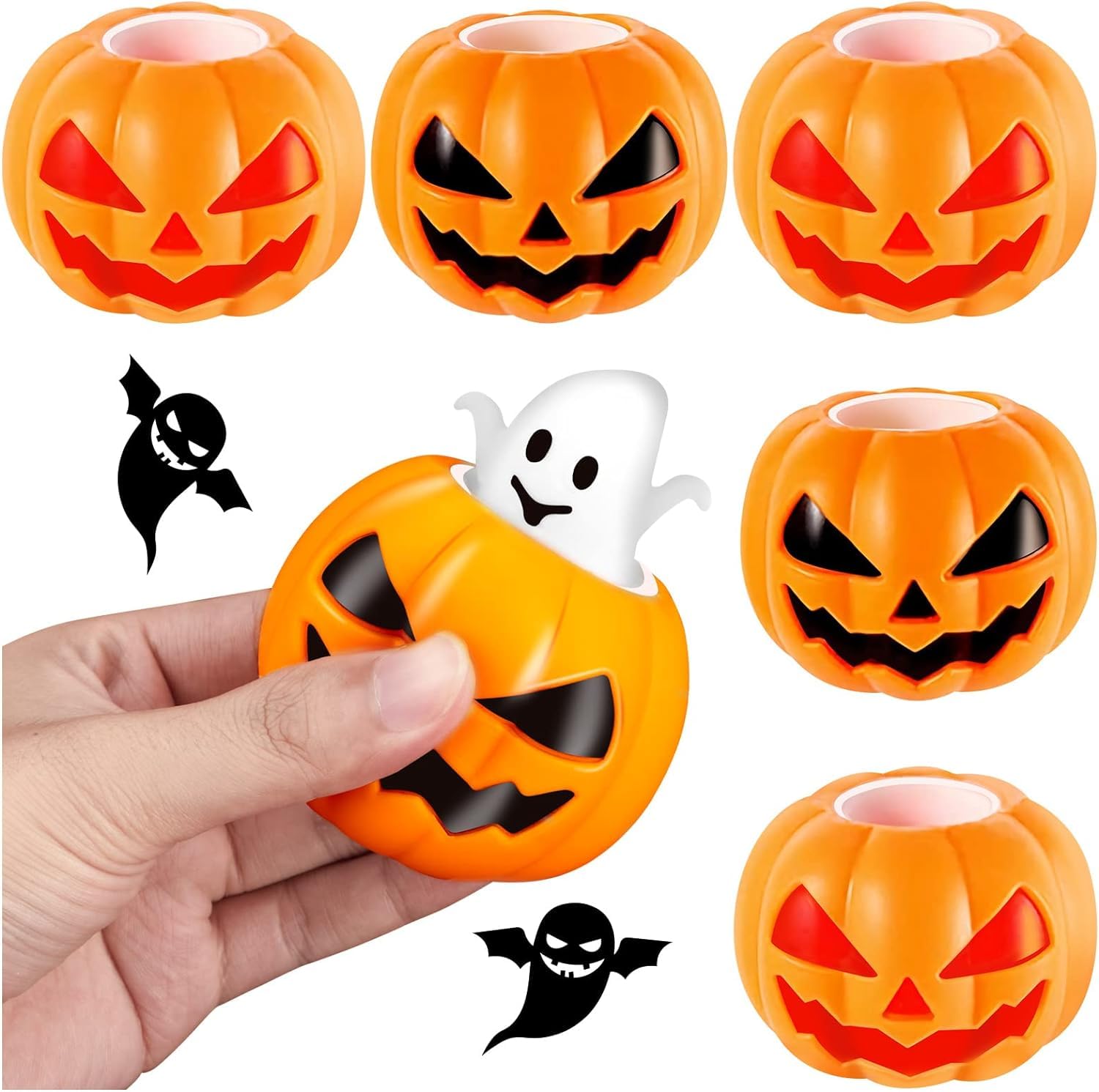 Photo 1 of 6Pcs Halloween Pumpkin Stress Ball, Cute Ghost Pop Up Toys for Relieve Stress, Pumpkins Squeeze Fidget Toys for Kids (Red,Black)