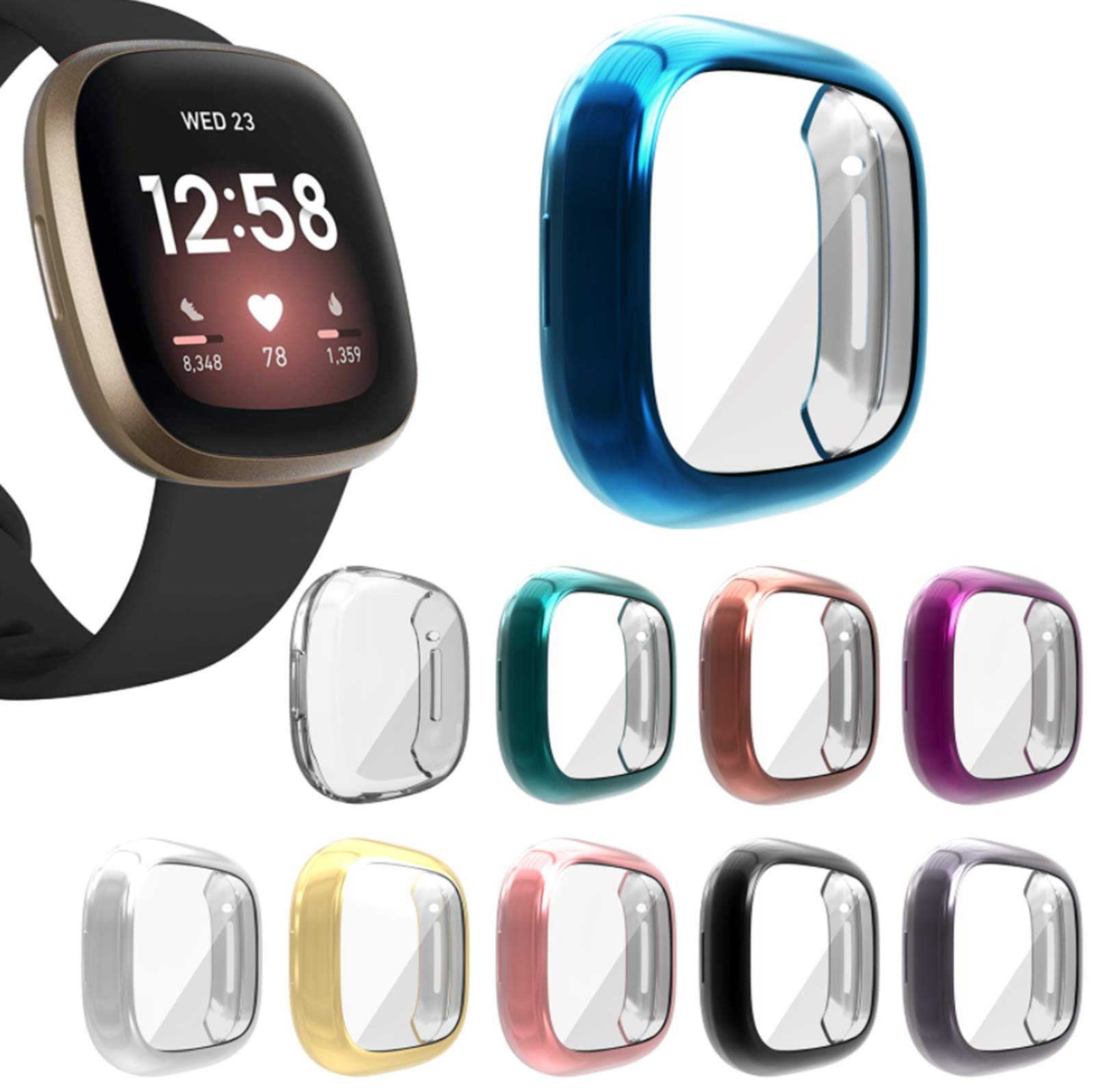 FunBand Strap Compatible with Fitbit Versa 3/Fitbit Sense,Flexibles TPU Vollschutz Display Schutz Full Coverage Displayschutz Compatible with Fitbit Versa 3/Fitbit Sense