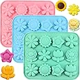 3 Pack Flower Mold Silicone Daisy Flower Chocolate Molds Floral Sunflower Tulip Daisy Candy Baking Molds Cake Pop Mold Ice Cube Soap Jello Candle Mould for DIY Craft Pudding Desserts Making (B)