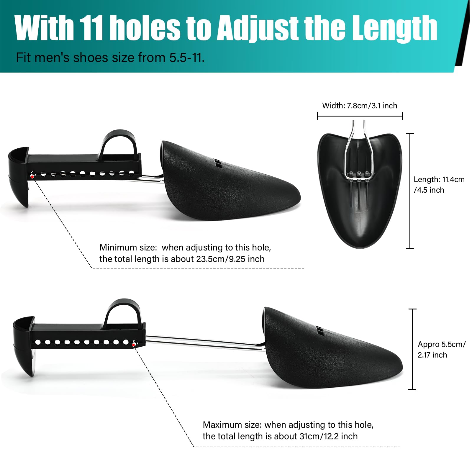 EchoDone 5 Pairs Practical Adjustable Length Men Shoe Tree Shoe Stretcher Boot Holder Shaper Support (Black Color)