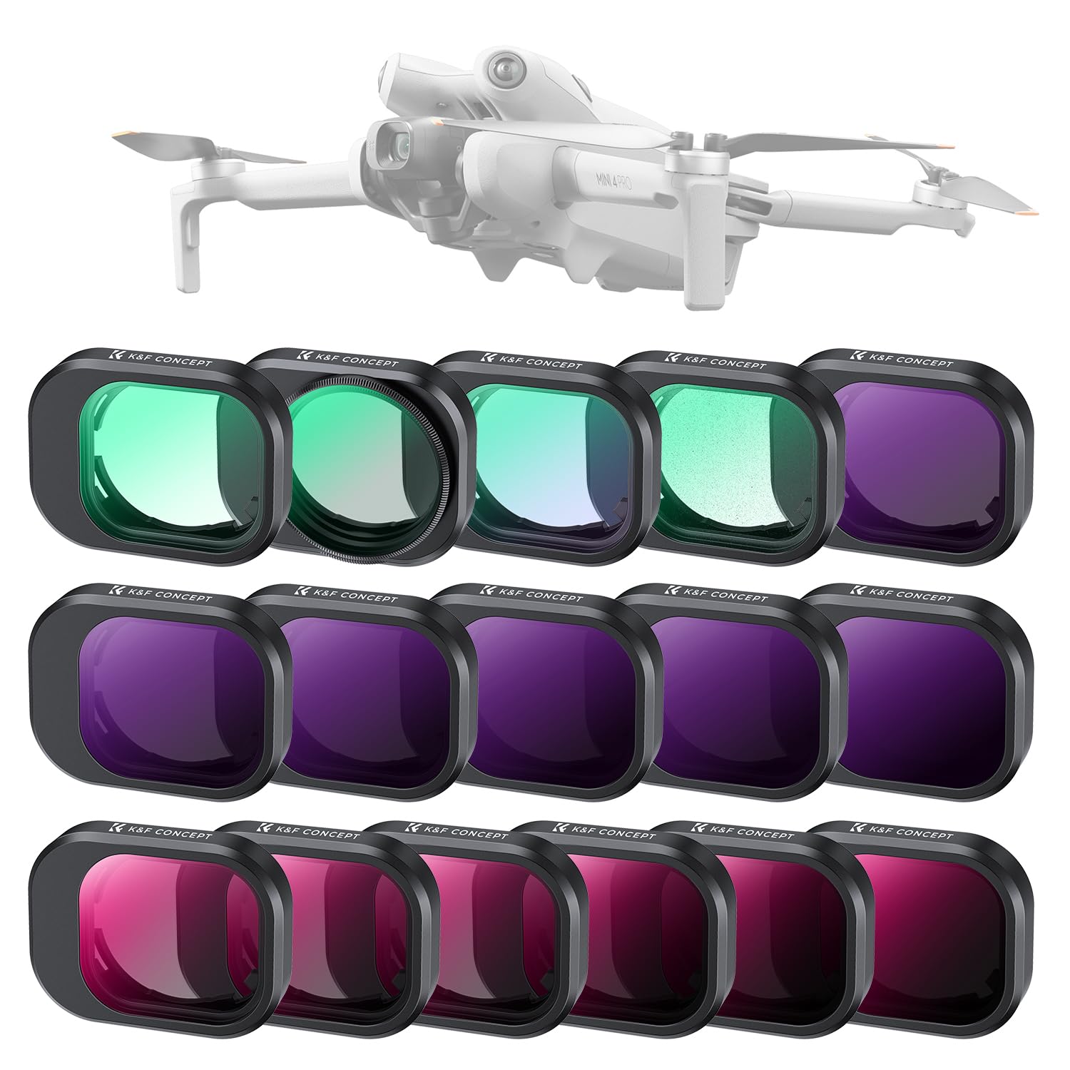 K&F CONCEPT 16-pack Filter Kit for DJI MINI 4 PRO, UV+ LPR+ CPL+ Snow Mist 1/4+ ND32/PL+ ND16/PL+ ND8/PL+ ND64/PL+ ND128/PL+ ND256/PL+ ND16+ ND32+ ND64+ ND128+ ND256+ ND1000