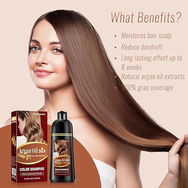 ONILYUA DARK BROWN HAIR DYE SHAMPOO, ARGAN OIL HAIR COLOR SHAMPOO FOR MEN & WOMEN, 3 IN 1 HAIR DYE SHAMPOO 16.9 FL OZ, EASY TO USE, SHAMPOO PARA CANAS FOR GRAY HAIR COVERAGE