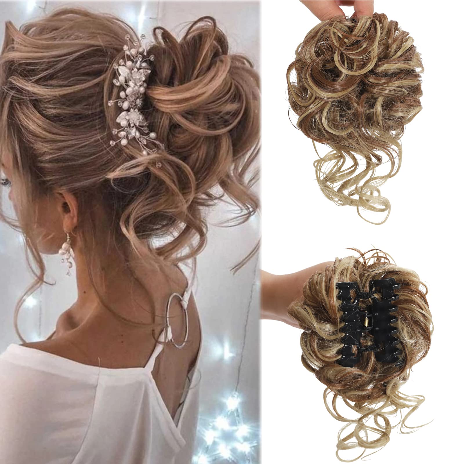 Claw Messy Bun Hair Pieces Clip Wavy Curly Chignon Clip in Hairpieces Tousled Updo Donut Hair Bun Synthetic Hair Ponytail for Women Girls