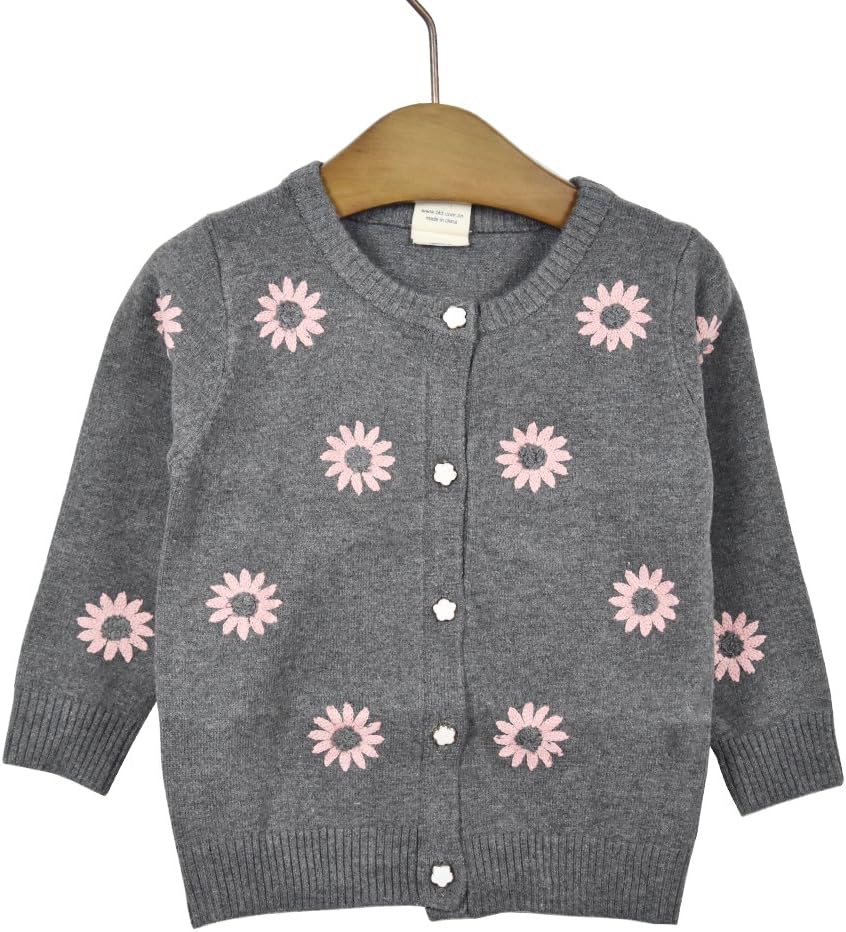 FreeLu Little Girls Daisy Embroidery Knit Cardigan Cotton Sweater