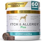 PetScy Itch &amp; Allergy Plus Dog Allergy Chews for Itchy Skin, Ears &amp; Paws | Colostrum, Probiotics &amp; Quercetin | Dog Allergy Relief for Skin Redness, Hair Loss, Immunity and Digestive Health - 60 Chews