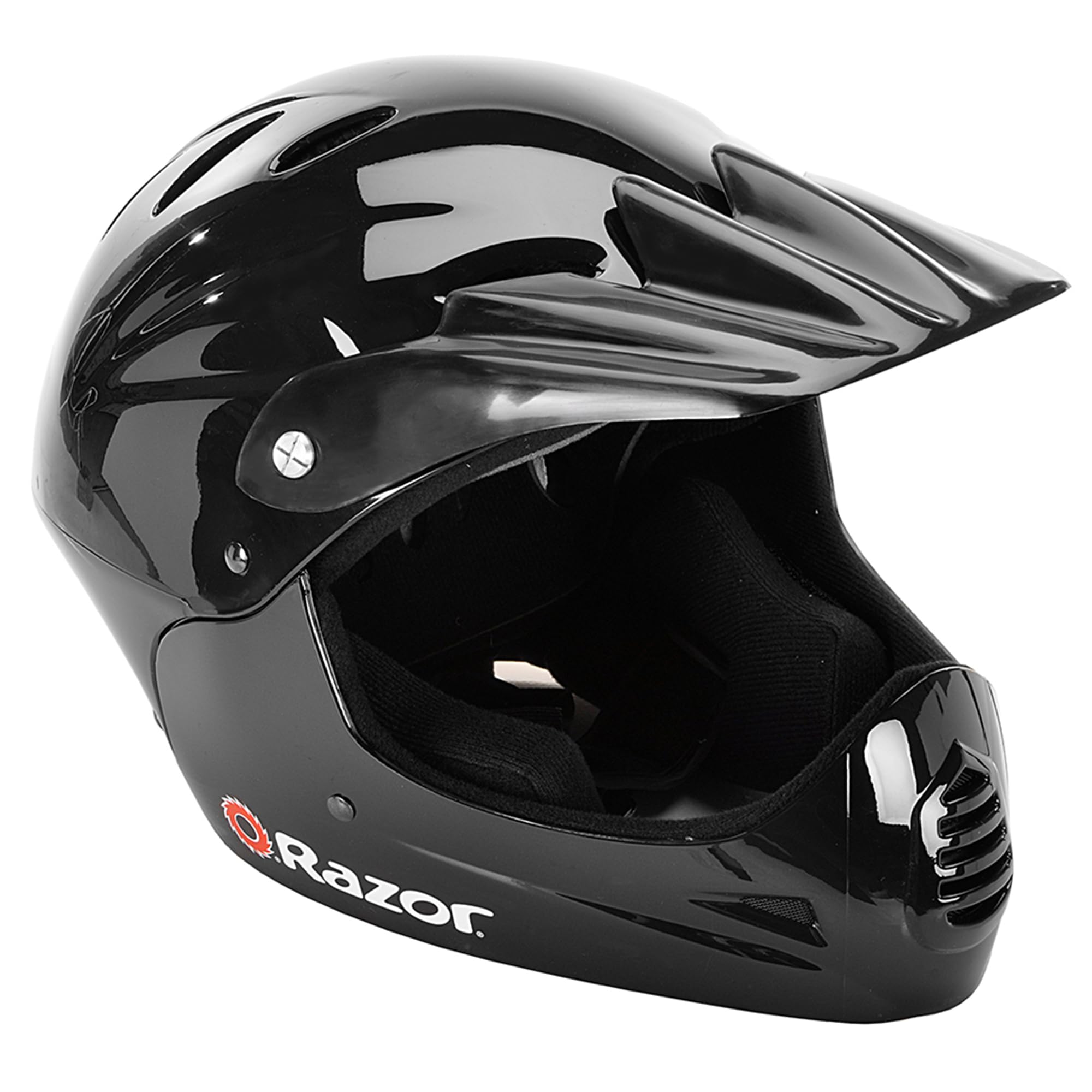 Razor Casco integral para jóvenes - Casco de bicicleta juvenil con visera frontal y carcasa exterior de plástico liviano - Correas ajustables, interior acolchado y 17 ventilaciones para comodidad transpirable - Negro