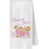 ChenCraty Pink Preppy Mahjong Cocktail Kitchen Towels, Mahjong Players Lovers Gifts Dish Tea Towel for Kitchen Bar Cart, Gifts for Cocktail Lovers Decorative Hand Towels, 16x24 Inches