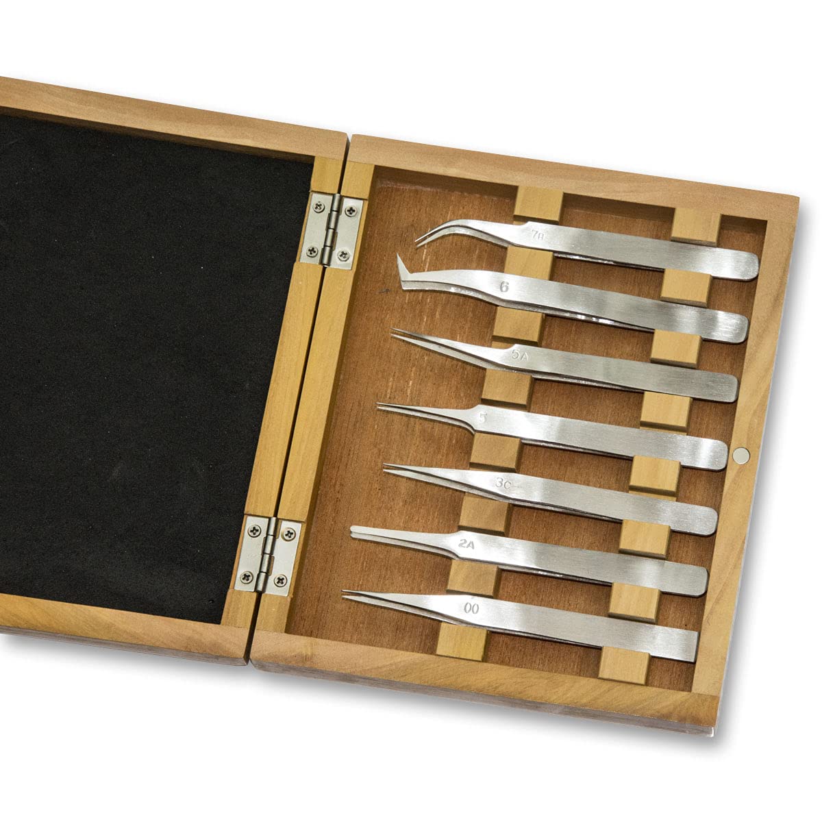Tweezers Set Wood Box Watchmakers jewellers Stainless Steel Craft Tools Repair