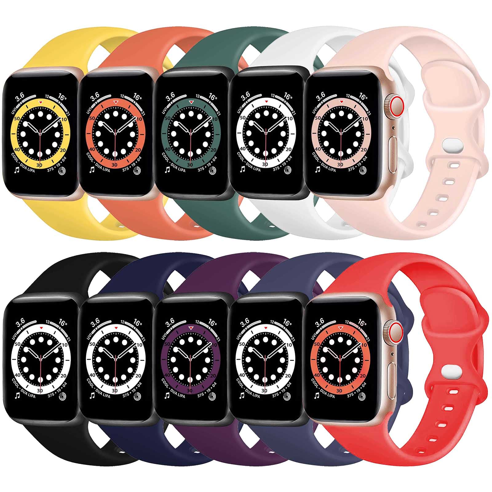 TopPerfekt Silicone Strap Compatible with Apple Watch Strap 42mm 44mm 45mm 49mm, Silicone Replacement Watch Band for iWatch Series 11 10 9 8 7 6 5 4 3 2 1 SE Ultra(42mm/44mm/45mm/49mm-M/L, 10-Pack)
