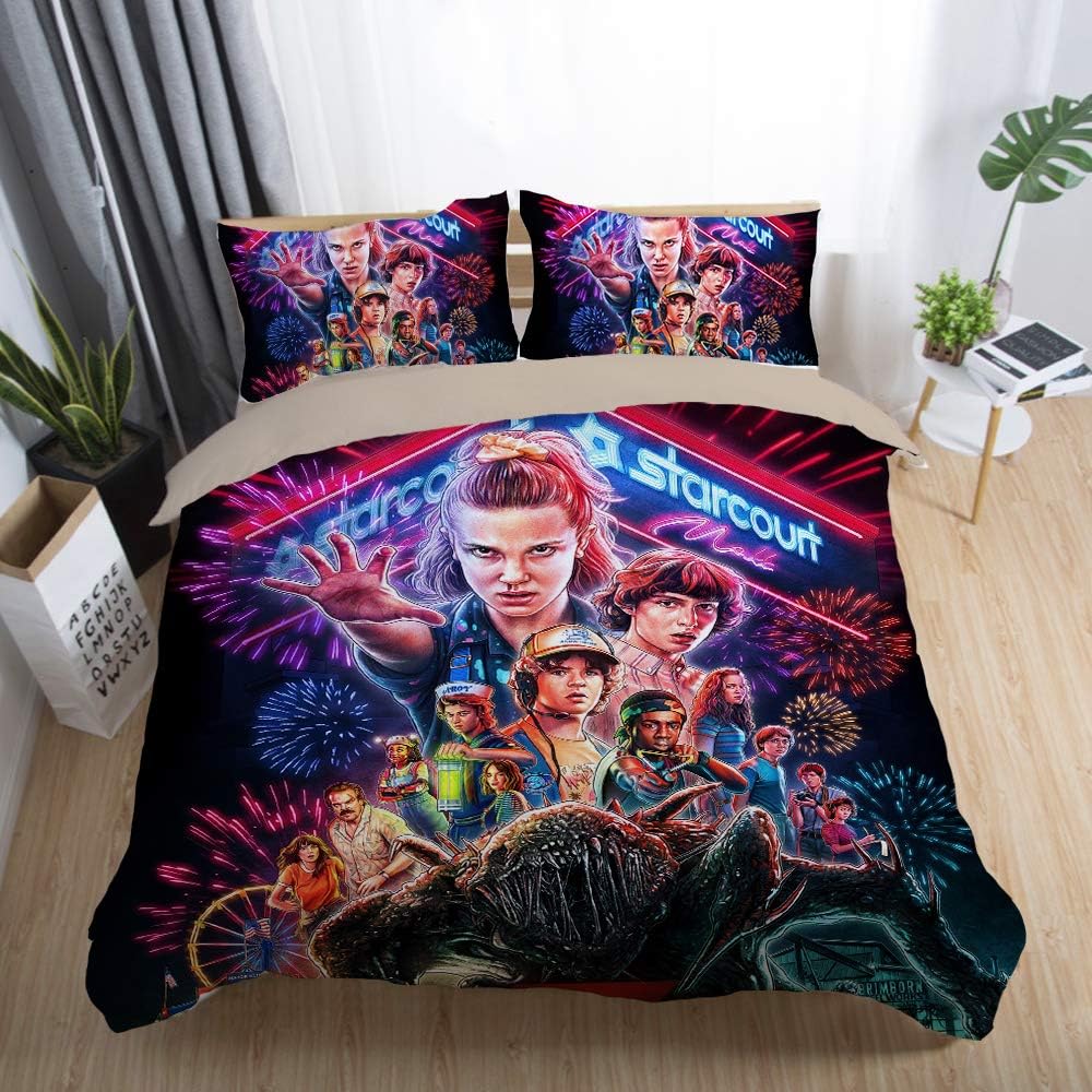 EVDAY 3D Stranger Things Duvet Cover Set Ultra Soft Microfiber Polyester Popular Series Theme 3D Thrilling Bedding Including 1Duvet Cover,2Pillowcases Queen Size