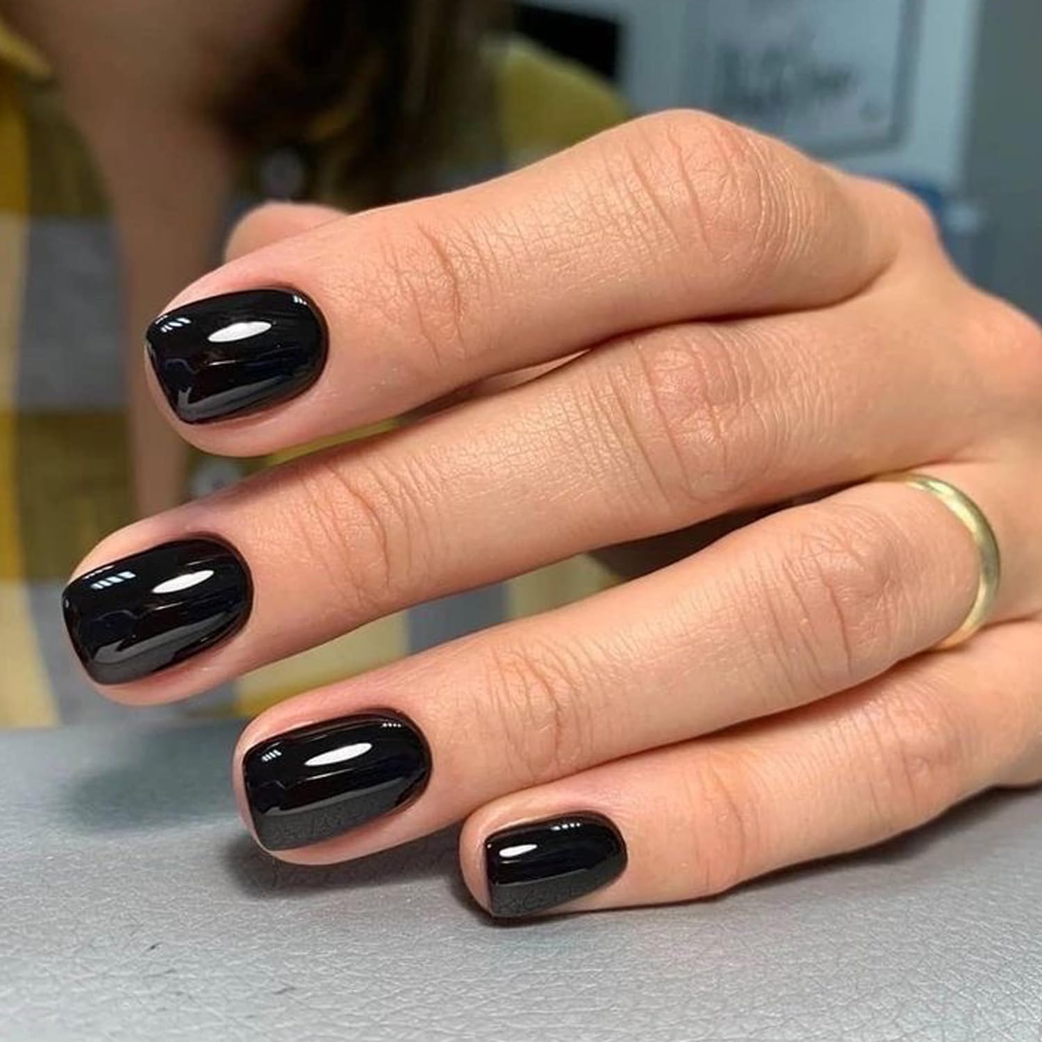 Modelones 32Pcs Black Press on Nails, Upgrade Short Square Fake Nails, Reusable Nail Kit with Nail Glue Adhesive Tabs Mini Nail File, Nails Press Ons 16 Sizes - Image 2