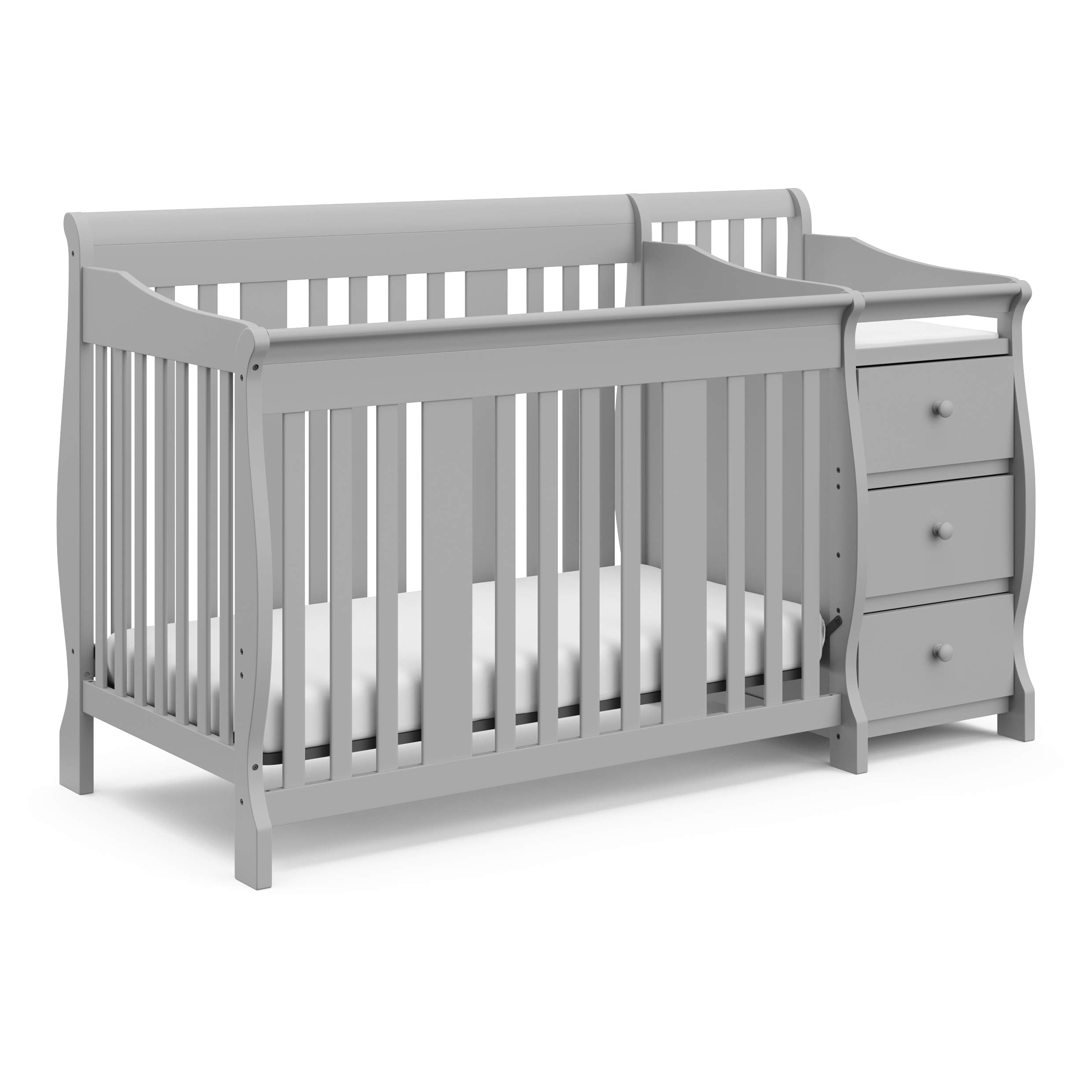 View 1 of **ASSEMBLY INSTRUCTIONS INCLUDED** Storkcraft Portofino 5-in-1 Convertible Crib & Changer (Pebble Gray) – GREENGUARD Gold Certified, Fits Standard Crib Mattress, Converts to Toddler Bed and Full Bed, 4 Adjustable Mattress Heights