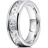 THREE KEYS JEWELRY Gear Tungsten Carbide Mens Wedding Band Ring Polish for Men Punk Mechanical Foil Stone Meteorite Inlay Engrave Engagement Blue Silver size 11