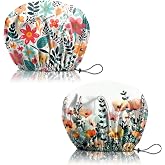 Deokke 2 PCS Shower Cap Reusable Waterproof Adjustable Double Layer Elastic Dry Hair Bathing Caps Aesthetic Cute for Women Girls-Flower