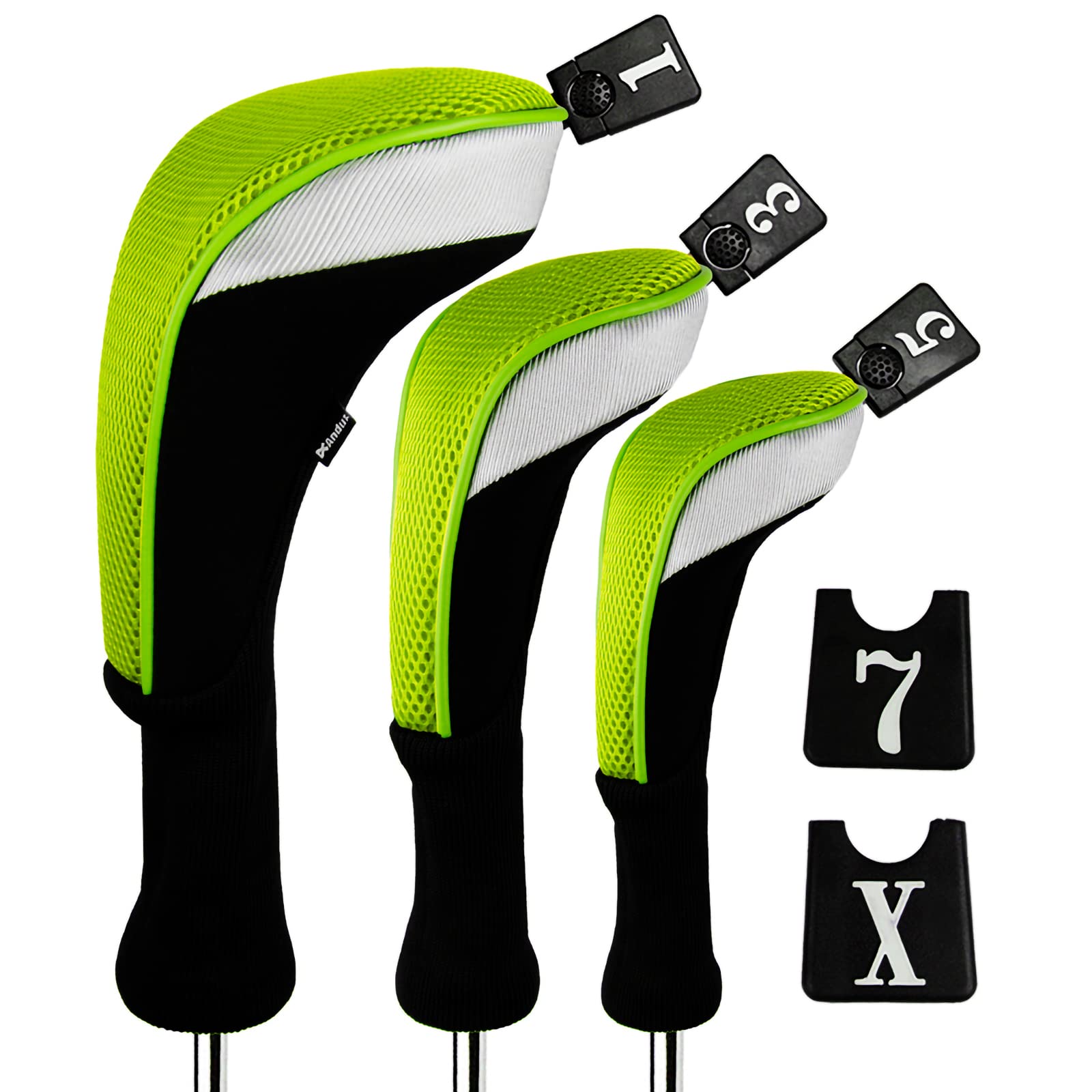 Andux 3pcs/Set Golf 460cc Driver Fairway Wood Club Head Covers Long Neck Black/Green