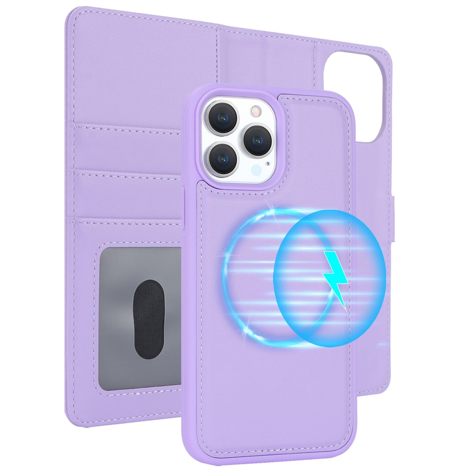 Zouzt for iPhone 14 Pro 6.1 Inch Detachable Wallet Case with Card Holder for MagSafe, Premium PU Leather 2 in 1 Flip Folio Book Magnetic Stand Protective Phone Cover for iPhone 14 Pro - Purple โ image 1