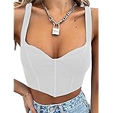 Women Y2k Corsets Square V Neck Double Lined Crop Tank Top Sexy Dance Tops