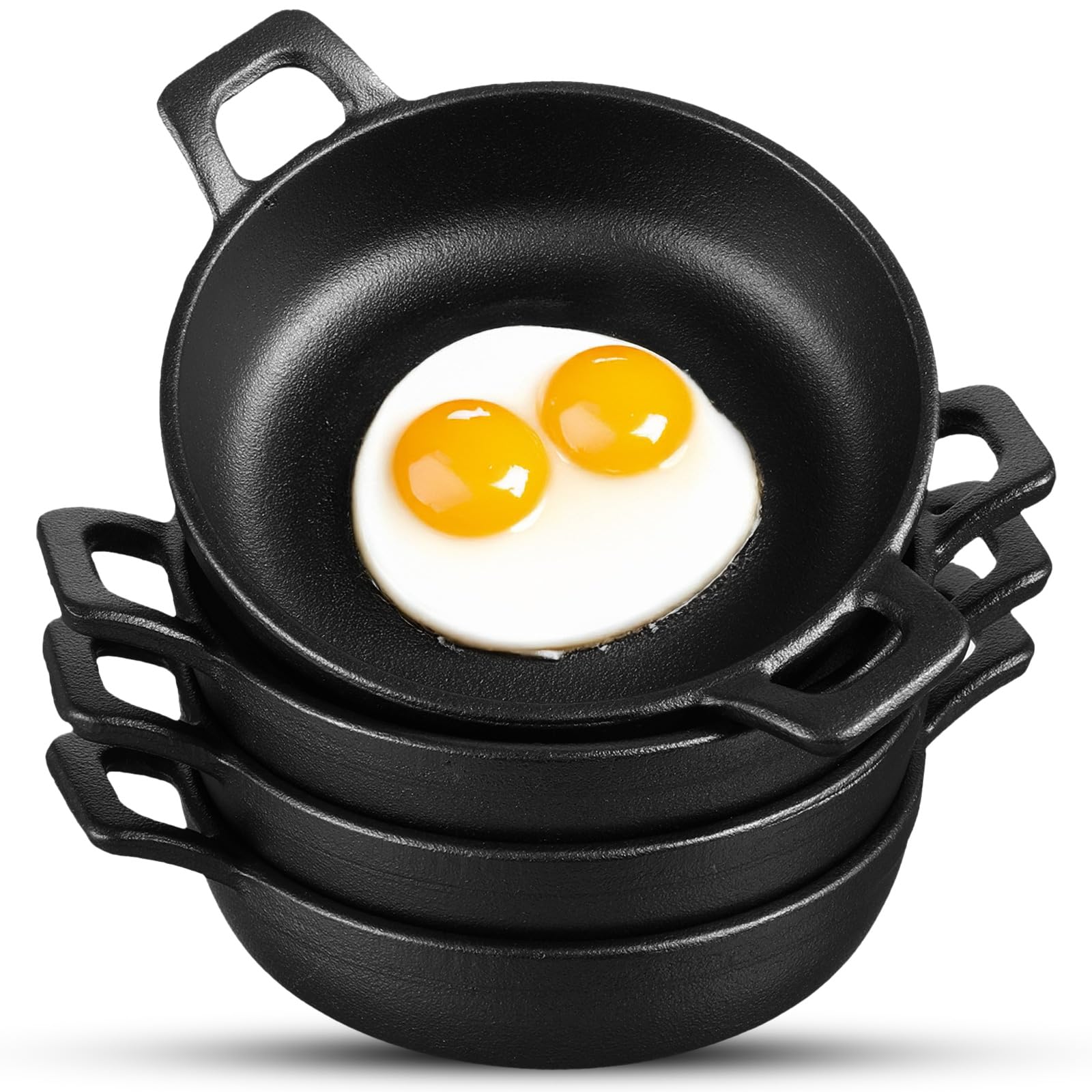 Photo 1 of 4 Pack Mini Cast Iron Skillets 5 x 5 x 1.3 Inch Cast Iron Pan Small Skillets Cookware Set Black Casserole Dish Mini Ramekin Oven Safe for Indoor Outdoor Baking Roasting Cooking Grilling Picnic