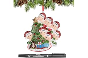 WOSCCOWT Personalized Christmas Ornaments 2024 Family of 2/3/4/5/6 Custom Christmas Ornament with Names Customized Family Ornaments for Christmas Tree Decoration Customized Gifts, Family of 7