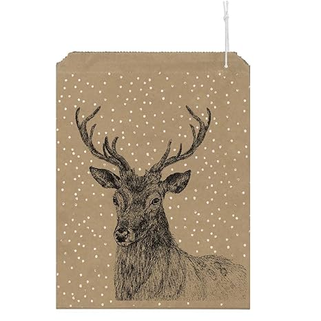 East Of India Kraft Brown Stag With Snowflakes Design Christmas