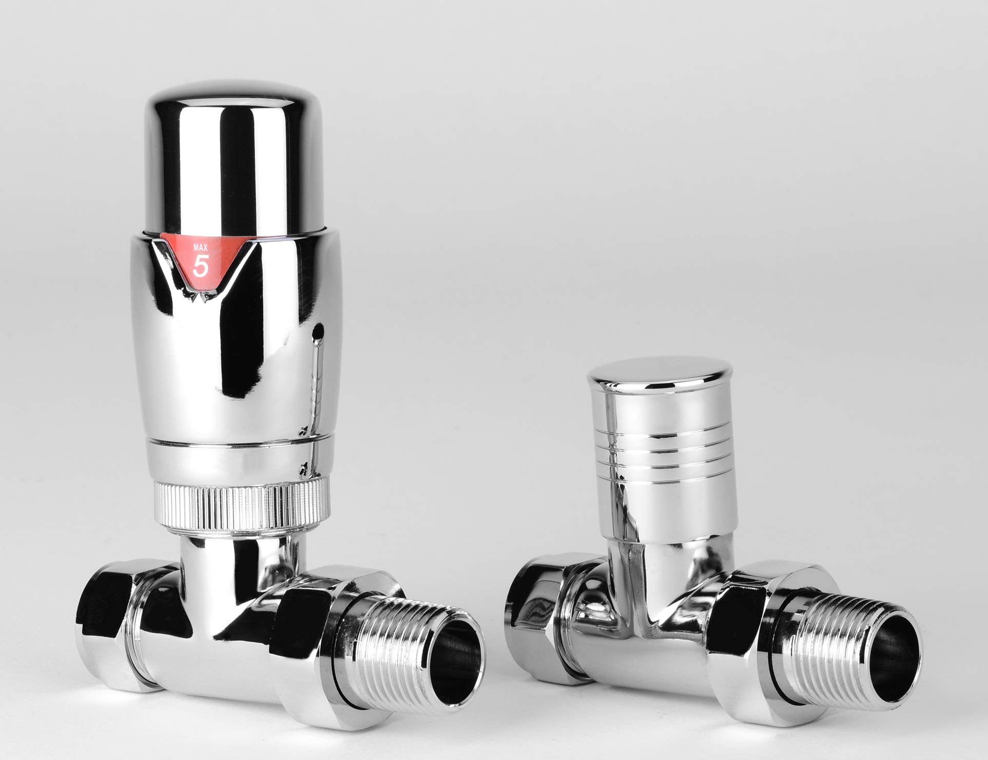 Greenedhouse ZZ-3023 Oslo Straight Chrome TRV and Lock Shield Valve Set Thermostatic Radiator & Towel Rail