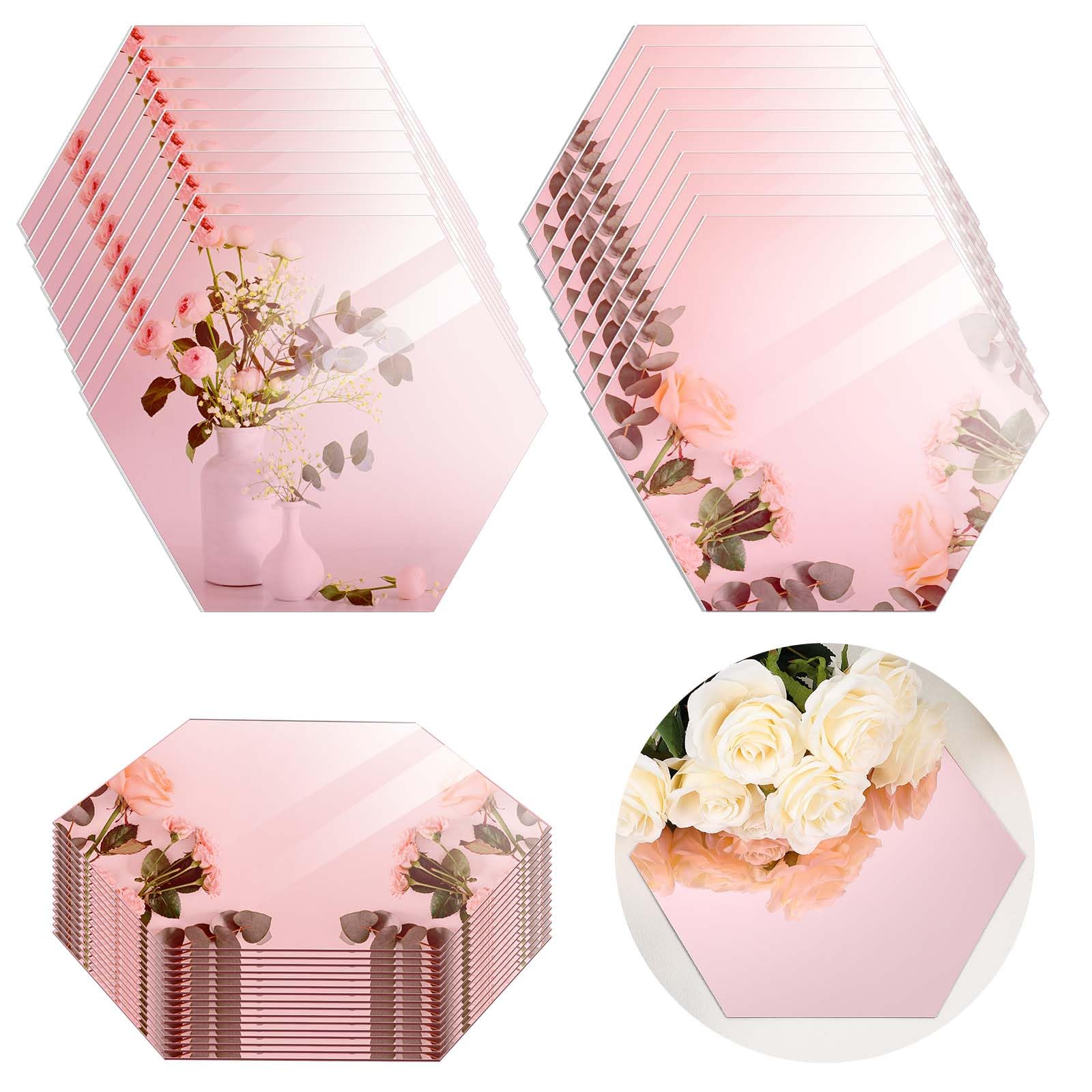 Photo 1 of Vercraft 6 Pcs 12 Inches Acrylic Hexagon Mirrors for Tables Centerpieces Wedding Centerpieces Rose Gold Mirror Trays Mirror Plates for Table, Wedding, Baby Shower Party Decorations, 1.5 mm